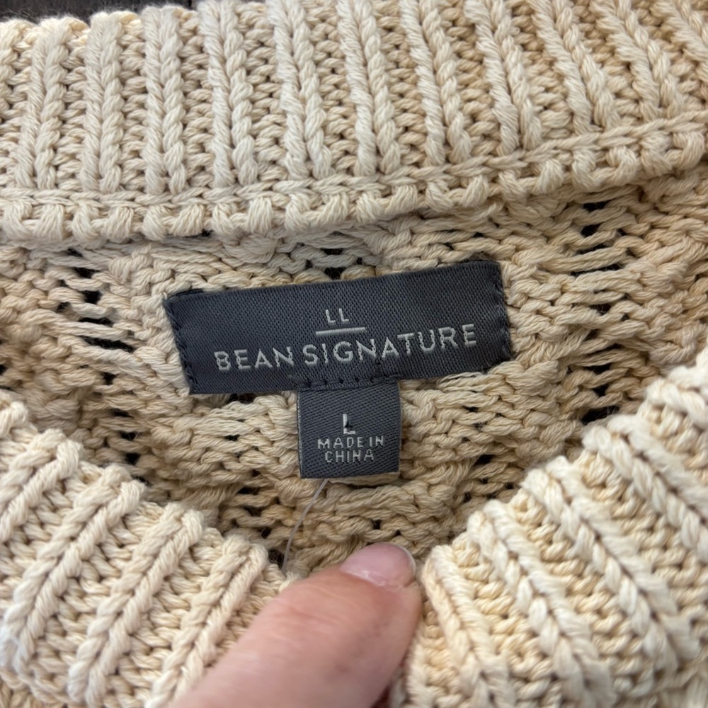 L.L. Bean Men's Signature Cotton Fisherman Sweater in Beige Large - Picture 5 of 13